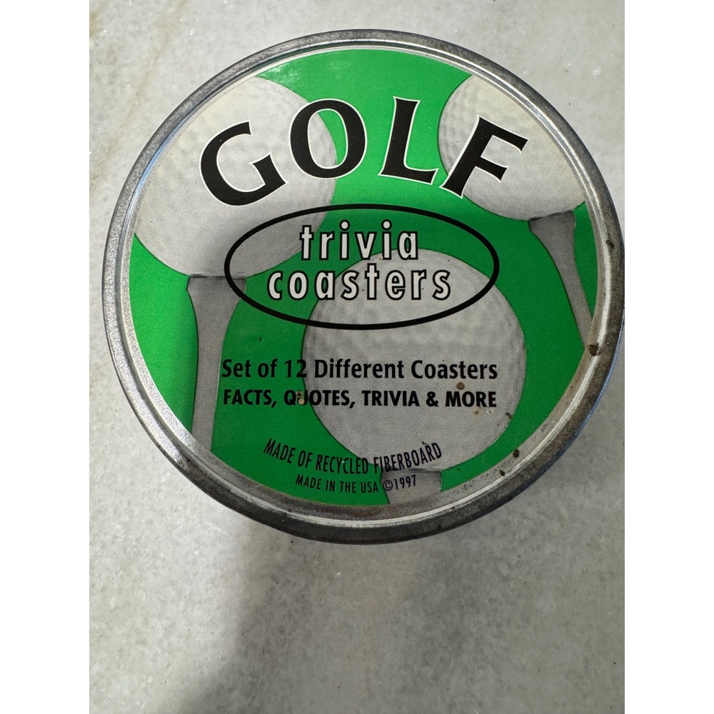 Golf Trivia Coasters Set of 12 Different Facts Quotes Trivia Fun Tin Container‎